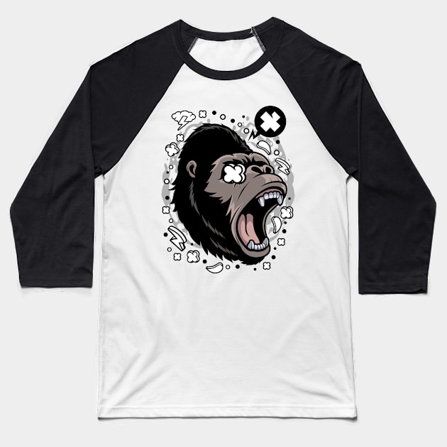 gorilla face illustration Baseball T-Shirt by Mako Design 